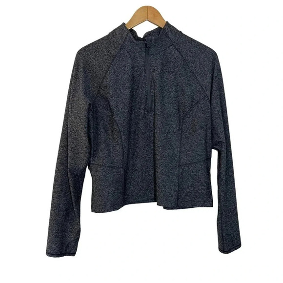 Old Navy Active Long Sleeve Gray Cropped Top XL Cloud+ Mock Neck 1/2 Zip Marled - Picture 1 of 5